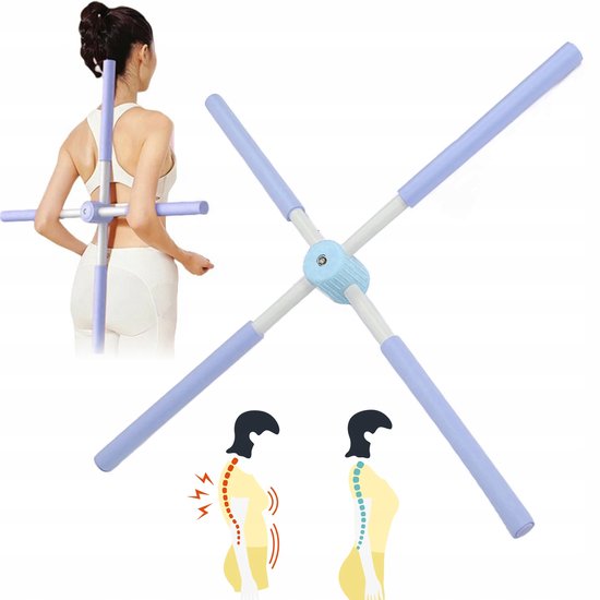 Yogastok voor Houdingscorrectie - 77 cm Yoga stick - Postuur Corrector Stang - Opvouwbaar - Zelfvergrendelend - Hulpmiddel voor Het Stretchen Van de Rug - Voor Thuis en Studio - Blauw