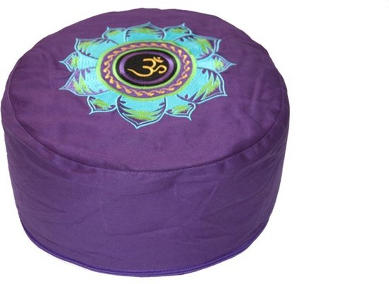 YogaStyles Symbolic Meditatiekussen Ohm met blauw Lotus op paars van YogaStyles