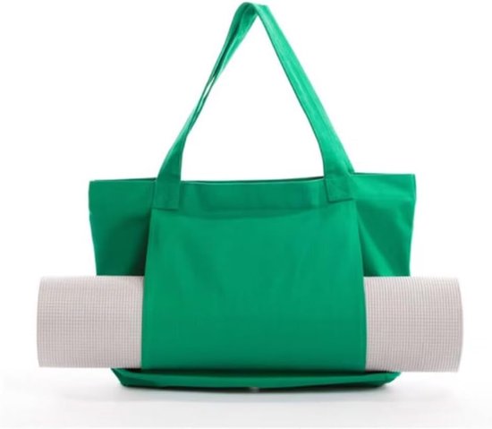 Yogatas - Met houder voor yogamat - Schoudertas met zak - Multifunctionele fitness-schoudertas - Grote capaciteit voor yoga-accessoires - Canvas tas - Geschikt voor sportschool, kantoor, reizen, strand, oefeningen, sport - Groen van Merkloos
