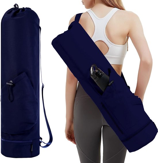 yogatas met nat compartiment en bidontas sporttas dames verstelbare schouderband gym yogatas voor pilates yogamatten & yoga-accessoires marineblauw van By Vanu.