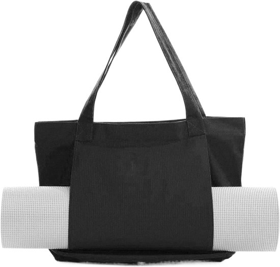 Yogatas - schoudertas - waterdichte yogamat opbergtas - yogatas - canvas yogamat tas - yogamat schoudertas - yogatas, geschikt voor yoga in de buitenlucht, sportschool en oefeningen, zwart. van Merkloos