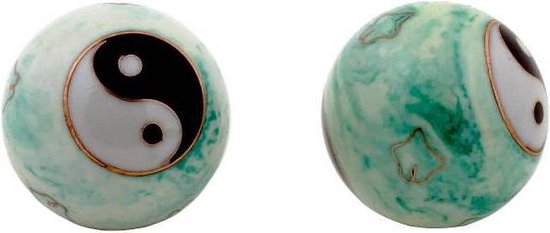 Yogi & Yogini naturals Meridiaankogels Yin Yang wit/groen gemarmerd (4 cm) van Yogi & Yogini