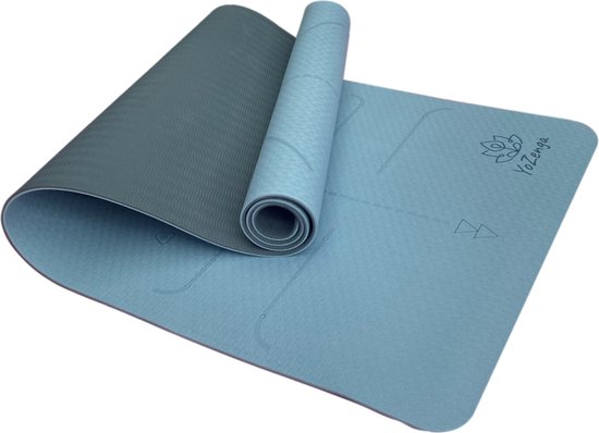 YoZenga Premium Mat Lotus Ethereal Blue - Yoga Mat - Extra Dikke Antislip TPE Sportmat - Duurzaam & Lichtgewicht - Inclusief Draagriem van YoZenga