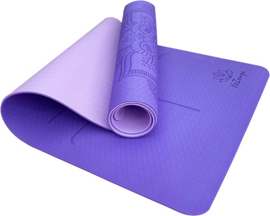 YoZenga Premium Mat Mandala Flower Lovely Lilac - Yoga Mat - Extra Dikke Antislip TPE Sportmat - Duurzaam & Lichtgewicht - Inclusief Draagriem van YoZenga
