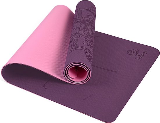 YoZenga Premium Mat Mandala Flower Purple/Pink - Yoga Mat - Extra Dikke Antislip TPE Sportmat - Duurzaam & Lichtgewicht - Inclusief Draagriem van YoZenga