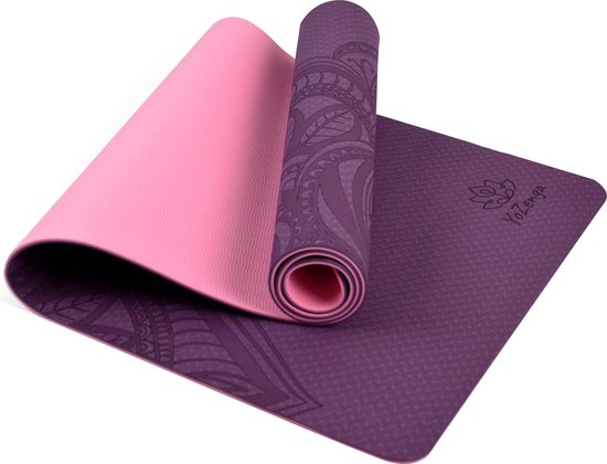 YoZenga Premium Mat Mandala Purple/Pink - Yoga Mat - Extra Dikke Antislip TPE Sportmat - Duurzaam & Lichtgewicht - Inclusief Draagriem van Merkloos