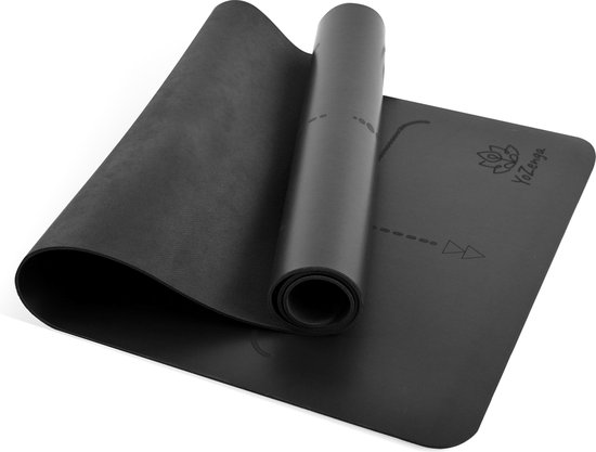 YoZenga Premium Rubber Yoga Mat | Lotus Black | sportmat | Fitnessmat | Pro Grip | Extra Breed | Hygiënisch | Inclusief draagriem