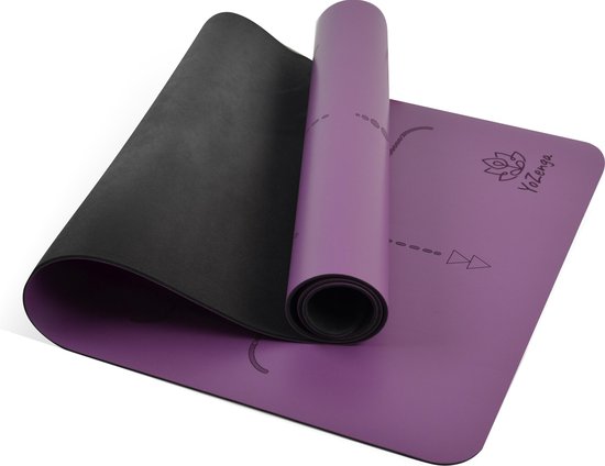 YoZenga Premium Rubber Yoga Mat – Lotus Purple – sportmat – Fitnessmat – Pro Grip – Extra Breed – Hygiënisch – Inclusief draagriem