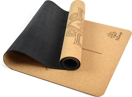 YoZenga Premium yoga mat natuurlijk kurk Mandala Flower | inclusief draagriem van YoZenga