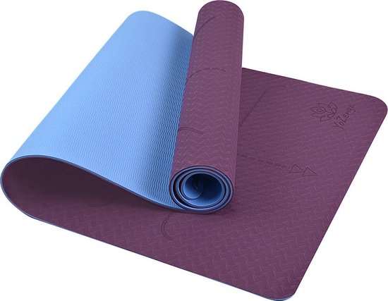YoZenga Premium yoga mat | sportmat | Fitnessmat | extra breed | extra dik | TPE |  Lotus Purple/blue | Inclusief Draagriem van YoZenga
