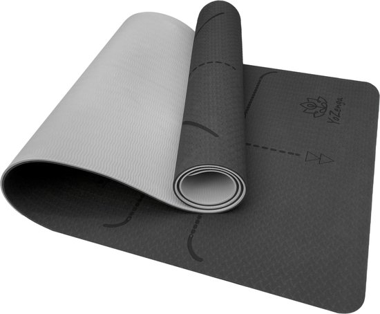 YoZenga Premium yoga mat - sportmat - Fitnessmat - extra dik| Lotus Black/Grey - TPE - inclusief draagriem van YoZenga