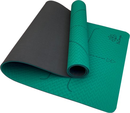 YoZenga Premium yoga mat | sportmat | Fitnessmat | extra dik| Lotus Flower Forest Green | TPE | inclusief draagriem van YoZenga