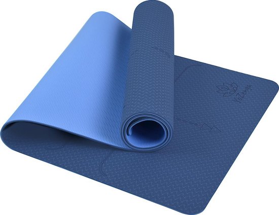YoZenga Premium yoga mat - sportmat - fitnessmat - extra dik| TPE - Lotus Night blue/light blue - Inclusief Draagriem van YoZenga