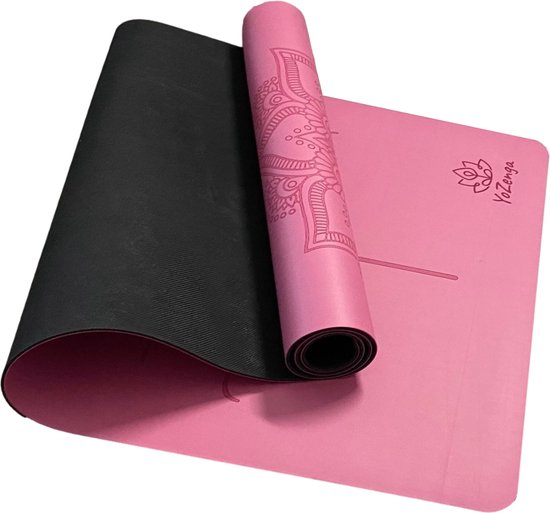 YoZenga Premium yoga mat | sportmat | Fitnessmat |Pro grip | extra breed | natuurlijk rubber | Mandala Flower Sweet Pink | Inclusief draagriem van YoZenga