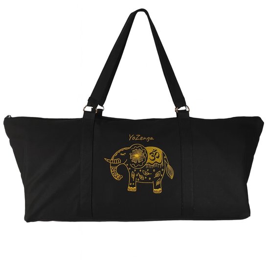 YoZenga Yogatas Olifant Olive Black | Sporttas | Yoga tas groot | Gouden Olifant Borduursel - Met Binnenvak - Ook Geschikt als Sporttas en Weekendtas van Merkloos
