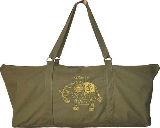 YoZenga Yogatas Olifant Olive Green | Sporttas | Yoga tas groot | Gouden Olifant Borduursel - Met Binnenvak - Ook Geschikt als Sporttas en Weekendtas van Merkloos