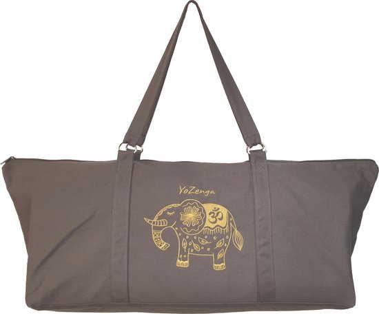 YoZenga Yogatas Olifant Stone Grey | Sporttas | Yoga tas groot | Gouden Olifant Borduursel - Met Binnenvak - Ook Geschikt als Sporttas en Weekendtas