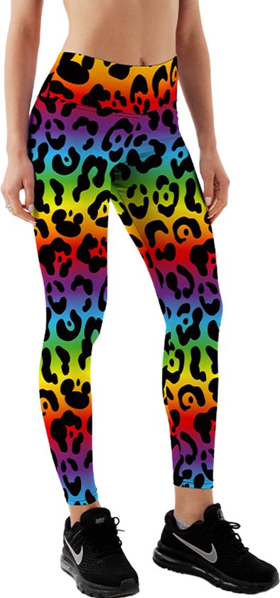 Yucka festival legging met panter regenboog print - Leggings met print - Dames - Meisjes - Maat S-M van Yucka