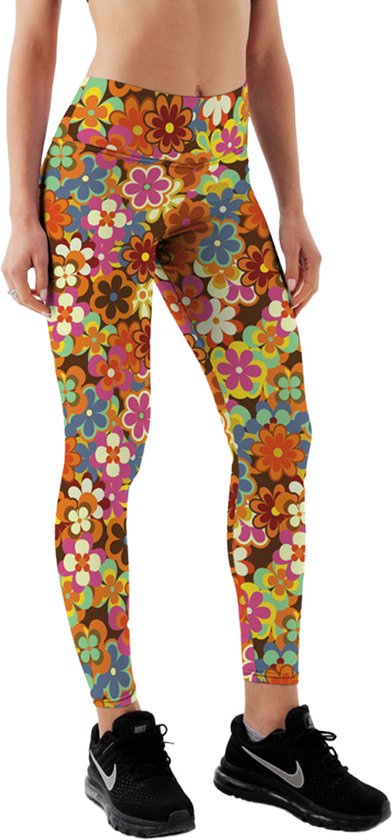 Yucka festival legging met retro bloemen - Leggings met print - Dames - Meisjes - Maat S-M van Yucka