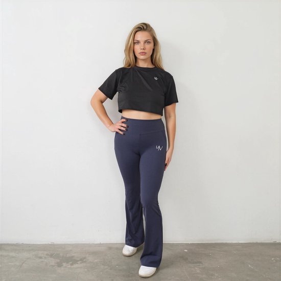 YV SPORT Flared Sportlegging dames Chicago - Hoge taille met stevige band - Premium kwaliteit - Squat-proof - Flared pijpen - Comfortabel en zacht - Fitness en sportlegging - Sportkleding dames - Blauw - Maat S