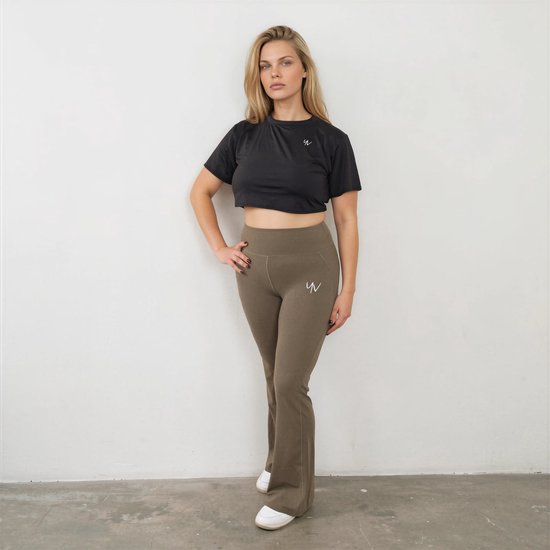 YV SPORT Flared Sportlegging dames Chicago - Hoge taille met stevige band - Premium kwaliteit - Squat-proof - Flared pijpen - Comfortabel en zacht - Fitness en sportlegging - Sportkleding dames - Groen - Maat L