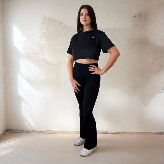 YV SPORT Flared Sportlegging dames Chicago - Hoge taille met stevige band - Premium kwaliteit - Squat-proof - Flared pijpen - Comfortabel en zacht - Fitness en sportlegging - Sportkleding dames - Zwart - Maat M van Merkloos