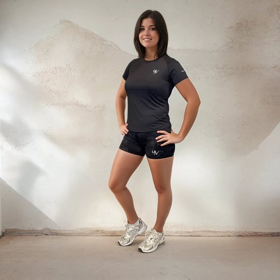 YV SPORT Korte sportlegging dames Rio - Sportkleding dames - Short - Squat-proof - Ademend - Vochtregulerend - Zachte stof - Perfect fit - Sport short dames - Camo-print - Maat L