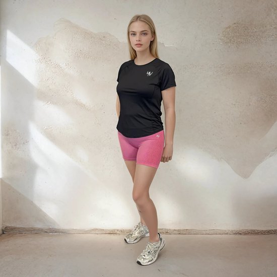 YV SPORT Korte sportlegging Palermo - Sportkleding dames - Short - Squat-proof - Optimale ondersteuning - Vochtregulerend - Stevige stof - Veel bewegingsvrijheid - Perfect fit - Lichte scrunch - Roze - Maat M van YV SPORT