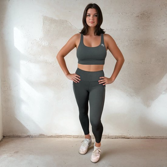 YV SPORT Sportlegging dames Miami - Met handige zakken - Zakt gegarandeerd niet af - Premium kwaliteit - Squat-proof - Dikke, ademende stof - Stevige tailleband - Perfect fit - Sport legging dames - Groen - Maat L