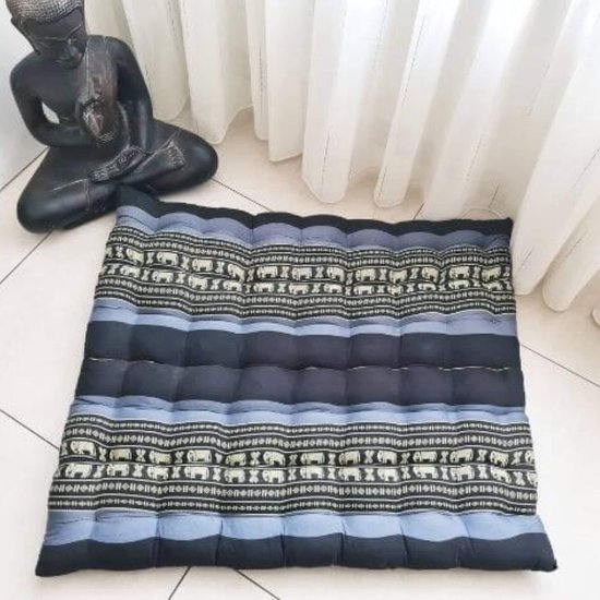 Zabuton – Meditatiemat - Zitkussen - Thais kussen/mat – Extra groot - Kapokvulling – 70x70cm - Grijs/Zwart van Ohm Yogamatten
