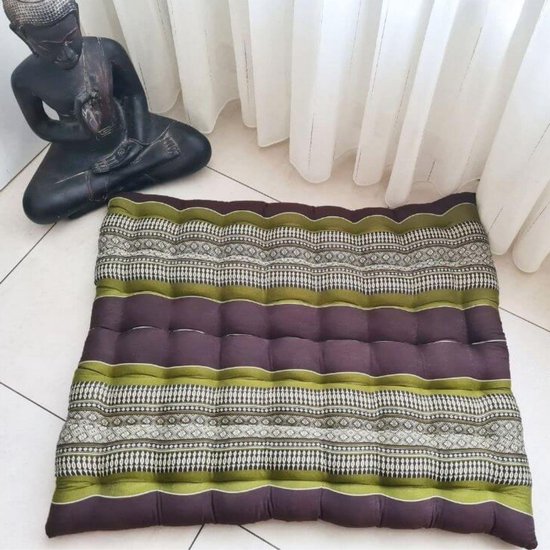 Zabuton – Meditatiemat – Zitkussen - Thais kussen/mat – Extra groot - Kapokvulling – 70x70cm -  Groen/bruin van Boeddha kussens