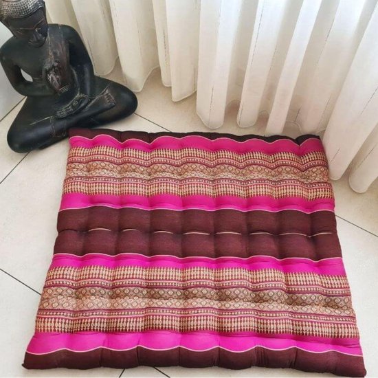 Zabuton – Meditatiemat – Zitkussen - Thais kussen/mat – Extra groot - Kapokvulling – 70x70cm - Roze van Merkloos