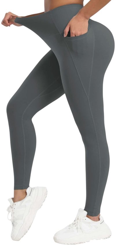 Zachte Sportlegging met Zakken - Pocket Legging - Super Soft - Sportbroek - Sportlegging - Legging - met zakken - Comfortabel - Grijs - Maat L van Merkloos