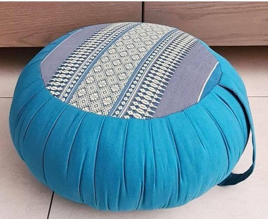 Zafu kussen – Yogakussen - Meditatie kussen – Rond meditatiekussen – Thais kussen – Kapok - 40x40x18 cm - Blauw/grijs van Merkloos
