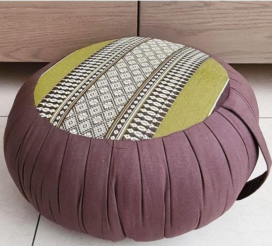 Zafu kussen – Yogakussen - Meditatie kussen – Rond meditatiekussen – Thais kussen – Kapok - 40x40x18 cm - Groen/Bruin van Merkloos
