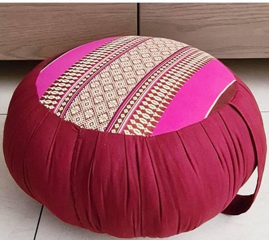 Zafu kussen – Yogakussen - Meditatie kussen – Rond meditatiekussen – Thais kussen – Kapok - 40x40x18 cm  - Roze van Boho Tiffin.