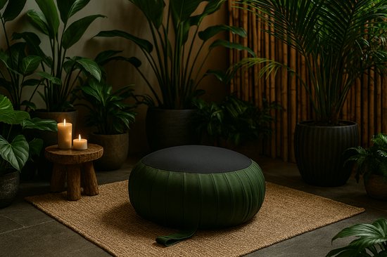 Zafu meditatiekussen Forest – Groen - Zwart – Rond – Handgemaakt – Yoga & Meditatie van Merkloos
