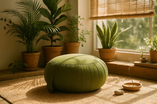 Zafu meditatiekussen Moss – Groen – Rond – Handgemaakt – Yoga & Meditatie van Merkloos