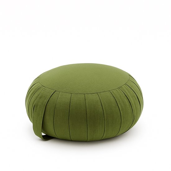 Zafu meditatiekussen rond 35 cm – hard & stevig kapok – yoga kussen / meditatiekussen – Moss groen – met draaglus