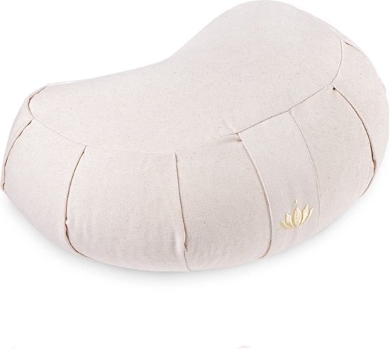 Zafu Meditatiekussen Siddha Halve Maan - zithoogte 15cm - yogakussen halve maan met speltvulling - wasbare hoes van biologisch katoen - GOTS gecertificeerd van Siddha