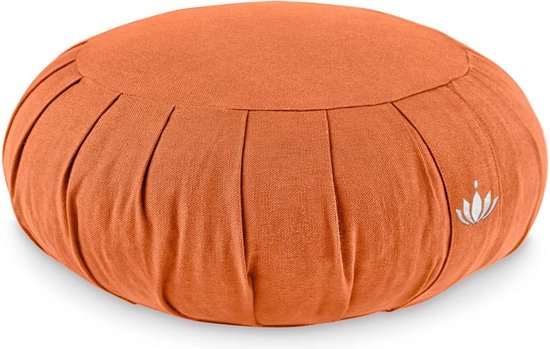 Zafu Meditatiekussen Zen Yogakussen - zithoogte 15cm - Yoga Zafu Kussen met speltvulling - wasbare hoes van biologisch katoen - GOTS gecertificeerd - met borduurwerk van Lotus Design