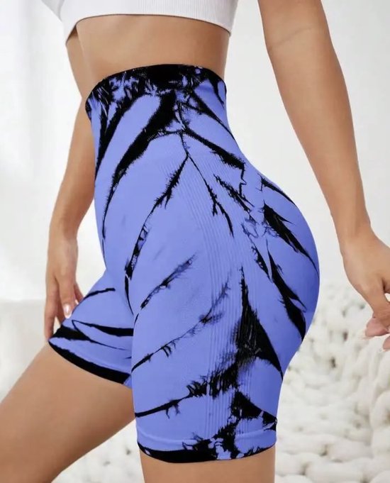 ZEBRA STRIPE SHORT LEGGING - Maat L - Blauw - Fitness short - Fitness legging - Sportshort - Sportlegging - Sportkleding - Yogashort - Yogalegging van Merkloos