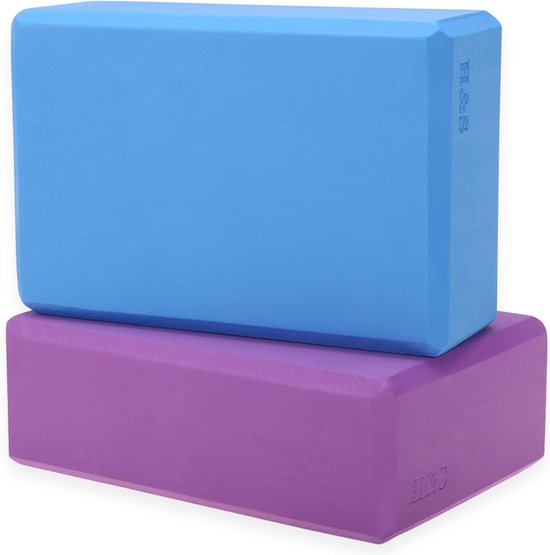 Zeer stabiel yogablok - set van 2 - fitnessblokken van schuimrubber in blauw en paars - Pilates gymnastiekaccessoires en balanceerblokken tegen spierpijn en stress van BeMaxx Fitness