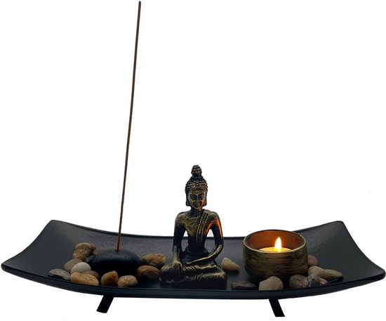 Zen Tuin Set met Boeddha Beeldje en Wierookhouder voor Meditatie en Ontspanning van Merkloos