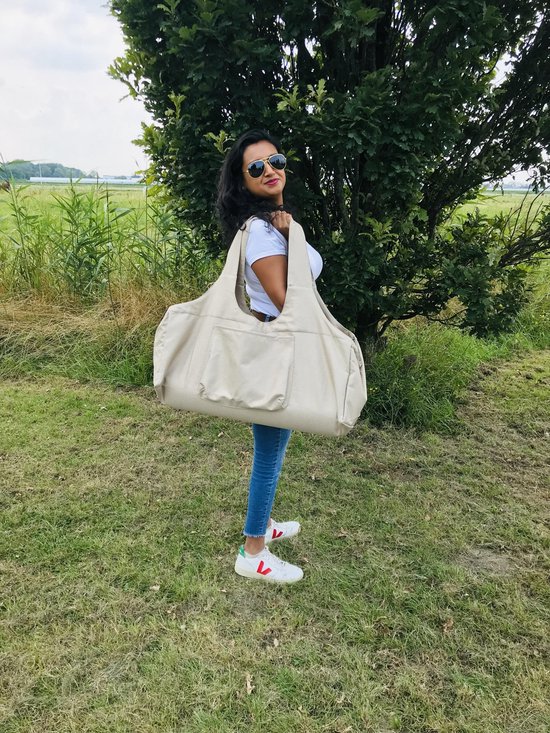 ZENSEOUS Duurzaam Yoga Pilates Shopper Weekend Schouder Reis Cabine Sport Strand Bag XXL Licht Grijs of Licht Beige van ZENSEOUS