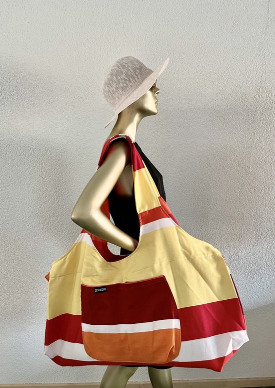 ZENSEOUS Duurzaam Yoga Strand Golf Shopper Reis Cabine Tas Oversized XXL Rood Geel Oranje dessin van ZENSEOUS