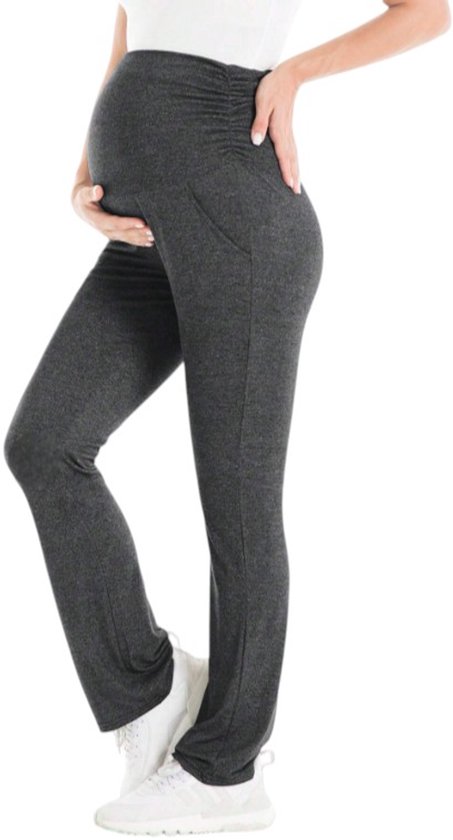 ZENSTRETCH Maternity Legging - Zwangerschap Flared Pants - Met Zakken - Zachte Stof - Steekzakken - Flare Broek - Wijd Uitlopende Pijpen - Rekbaar - Hoge Taille - Praktisch - Stijlvol - Comfortabel - Grijs - Maat XXL - Maat 2XL van ZENSTRETCH