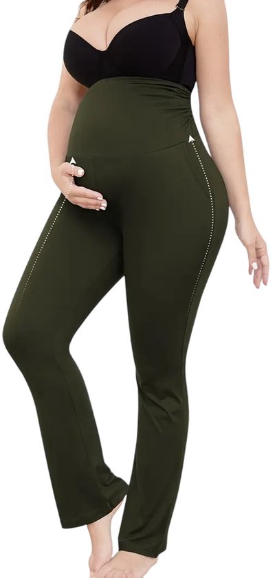 ZENSTRETCH Maternity Legging - Zwangerschap Flared Pants - Met Zakken - Zachte Stof - Steekzakken - Flare Broek - Wijd Uitlopende Pijpen - Rekbaar - Hoge Taille - Praktisch - Stijlvol - Comfortabel - Groen - Maat M van Merkloos
