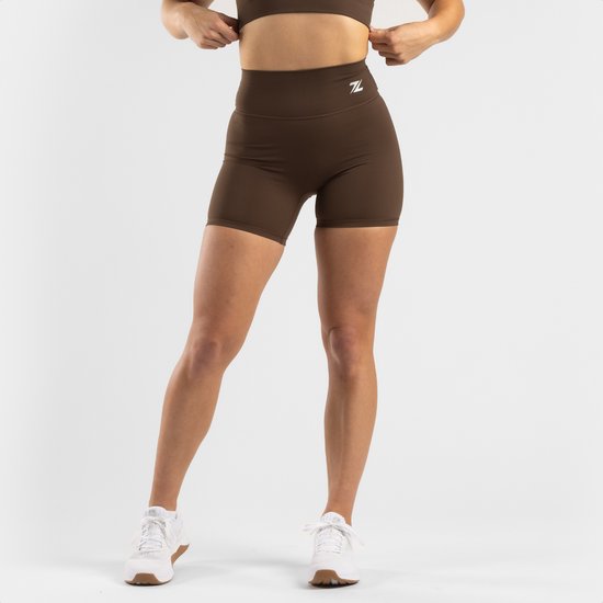 ZEUZ Korte Sport Legging Dames High Waist - Sportkleding & Sportlegging Squat Proof voor Fitness & Crossfit - Hardloopbroek, Yoga Broek - 62% Recycled Nylon & 38% Elastaan - Bruin - Maat L van Merkloos