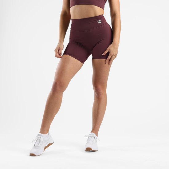 ZEUZ Korte Sport Legging Dames High Waist - Sportkleding & Sportlegging Squat Proof voor Fitness & Crossfit - Hardloopbroek, Yoga Broek - 70% Recycled Nylon & 30% Elastaan - Bordeaux Rood - Maat XXL